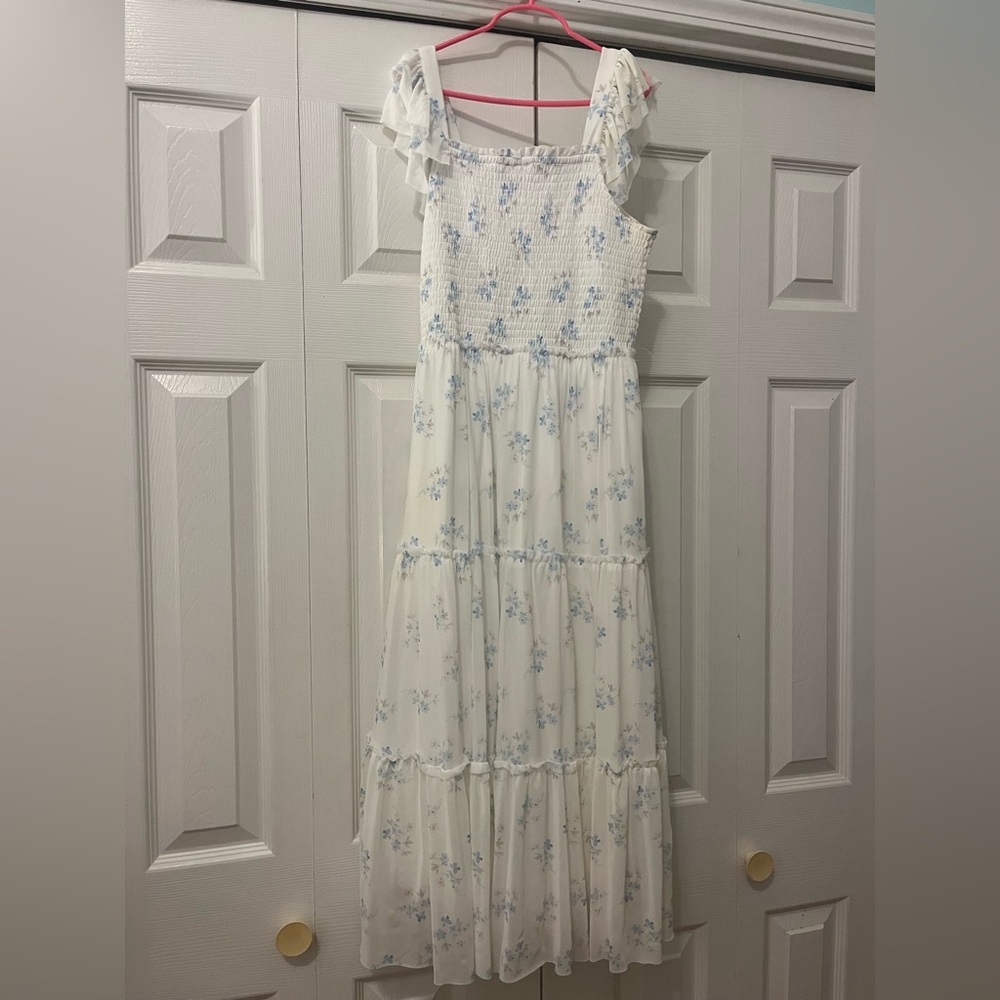 Rare Editions White and Blue Floral Dress